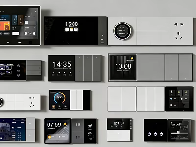Modern Switch Panels With Digital Displays Black White Gray And Sleek Designs 3d model