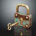 Vintage Brass Padlock Hardware Tool With Rustic Key And Antique Design Details
