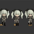 Game Movie Cartoon Character With White Twin Tails Red Eyes Military Uniform Three Different Poses