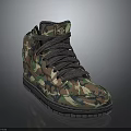 Stylish High Top Shoes With Camouflage Pattern Gray Laces And Black Sole