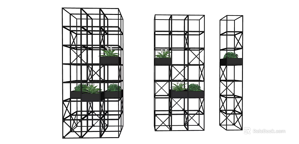 Black Metal Plant Stands With Potted Plants In Different Designs For Garden Decor 3d model 