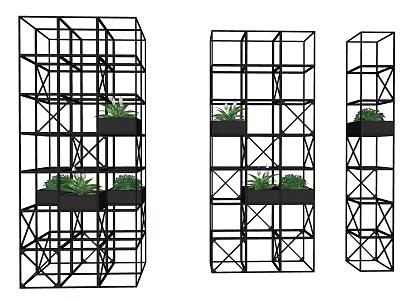 Black Metal Plant Stands With Potted Plants In Different Designs For Garden Decor 3d model