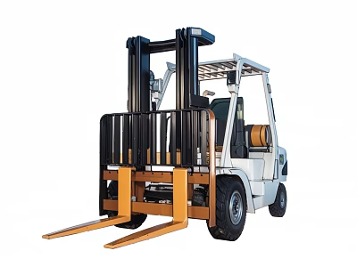 White Forklift with Yellow Forks Mast and Cab for Material Handling 3d model