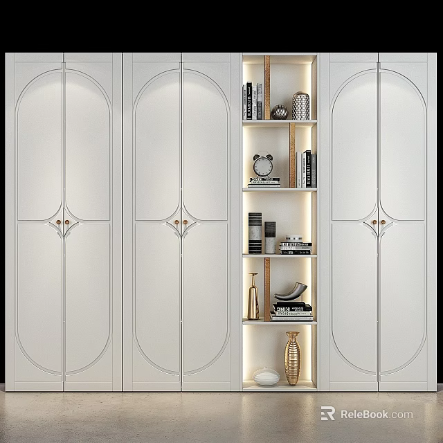 Modern White Chest of Drawers with Shelving Unit Books Decorative Items and Lighting 3d model 