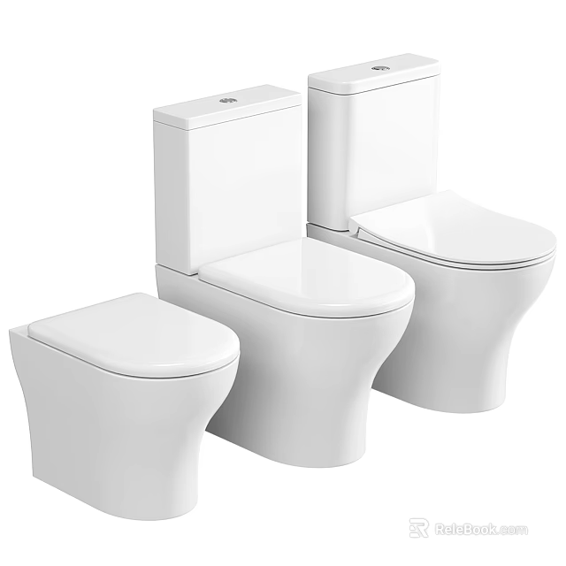 Three Modern White Ceramic Toilet Designs With Sleek Seats And Compact Tanks 3d model 