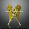 Golden Mythical Warrior Figure With Spiral Patterned Wings And Outstretched Arms
