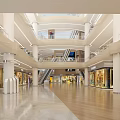 Spacious Modern Mall Atrium With Multi Level Floors Bright Lighting And Retail Stores