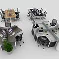 Modern Office Desks With Cubicle Workstations Computers Office Chairs And Potted Plants