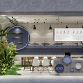 Modern Bubble Tea Shop With Curved Entrance Circular Decor And Blue Tiled Wall