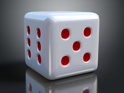 White Dice With Red Dots On Dark Background Showing 3D Reflection 3d model