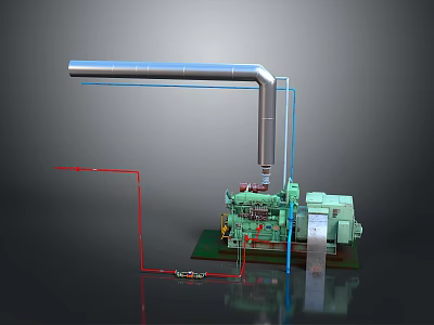 Industrial Equipment With Long Silver Pipe Green Main Body And Platform Structure 3d model