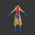 Colorful 3D Animated Character Model With Yellow Coat Pink Shirt Blue Gloves And Boots