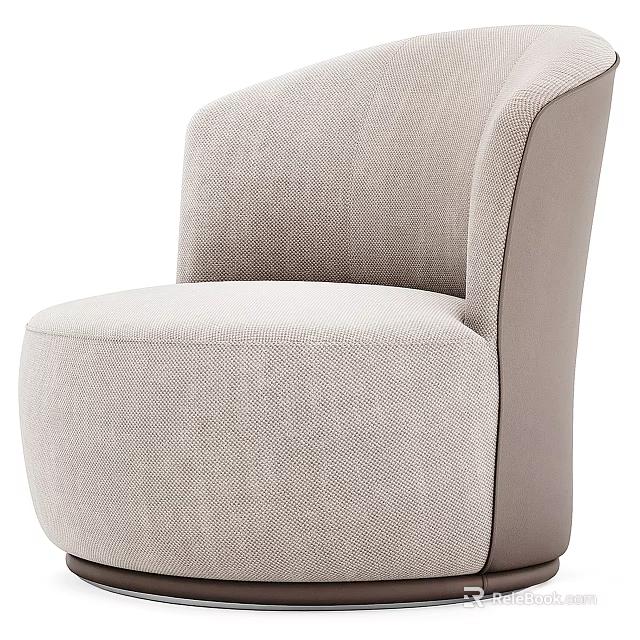 Modern Beige Upholstered Accent Chair With Curved Backrest And Rounded Arms 3d model 