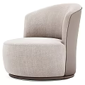 Modern Beige Upholstered Accent Chair With Curved Backrest And Rounded Arms