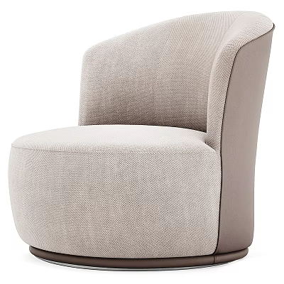 Modern Beige Upholstered Accent Chair With Curved Backrest And Rounded Arms 3d model