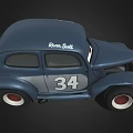 Blue Animated Cartoon Car With Number 34 Big Eyes Retro Design And White Rims