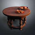Freshly Prepared Sausages and Bread on Round Wooden Table with Two Plates