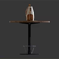 Vintage Brown And Beige Leather Bag On Wooden Round Table With Metal Base