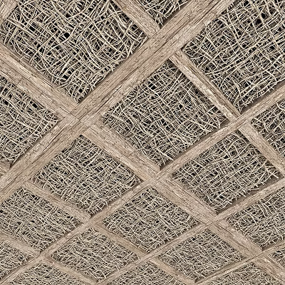 Natural Woven Hanging Decoration with Wooden Strip Grid and Straw Texture 3d model