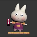 Game and Movie Cartoon Rabbit Character Wearing Purple Overalls Holding Red Book on Yellow Base