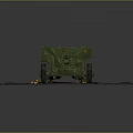 Green Military Artillery Gun With Wheels And Scattered Ammunition Shells Placed On Rough Ground Terrain