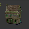 Vintage House With Red Brown Tiled Roof Chimney Stone Walls And Wooden Windows