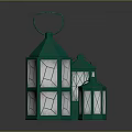 Green Decorative Lantern Furniture With Various Sizes Metal Frame And Glass Panels