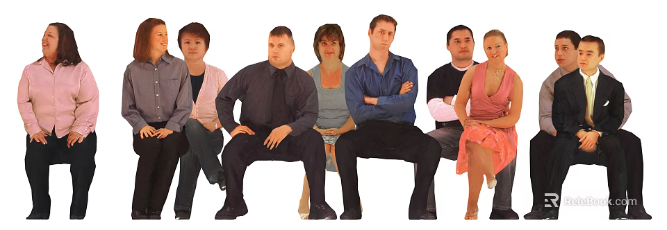 Group of People Sitting Together With Different Casual Clothing And Postures 3d model 