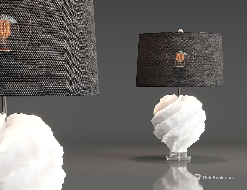 Modern Table Lamp With Fabric Shade And White Cloud Shaped Base 3d model