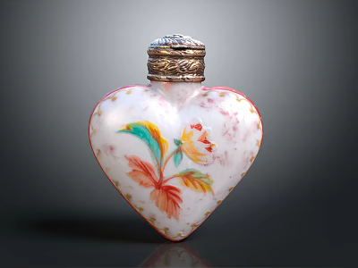 Elegant Heart Shaped Perfume Bottle With Colorful Floral Patterns And Metallic Cap 3d model