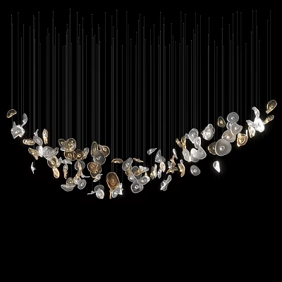 Modern Hanging Wall Decor with Gold Silver Petal Shaped Ornaments in Curved Arrangement 3d model