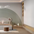 Cute Children's Room Interior Design With Bear Head Headboard Green Arc Wall And Cloud Lights
