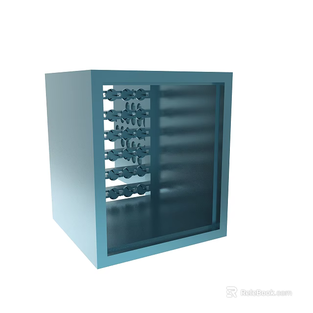 Blue Cube Shaped Storage Cabinet With Internal Metal Hooks And Layers 3d model