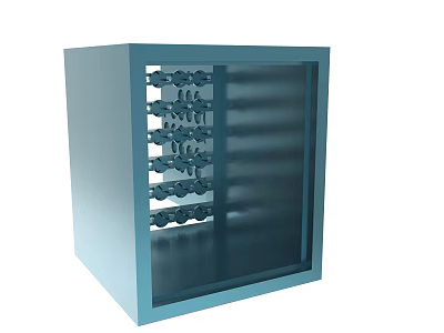 Blue Cube Shaped Storage Cabinet With Internal Metal Hooks And Layers 3d model