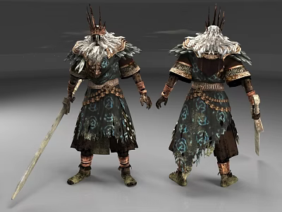 Game Fantasy Character Design Featuring Feathered Armor Intricate Patterns And Swords 3d model