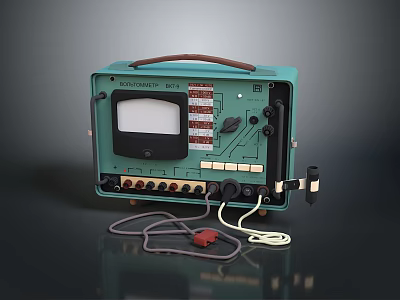 Vintage Computer Device With Green Case Display Screen Buttons Knobs And Connecting Cables 3d model