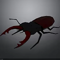 Low Poly Beetle With Red And Black Body And Large Red Pincers On Gray Background