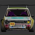Vintage Car With Colorful Paint Yellow Green Blue Purple And Black Rear Spoiler Pink Wheels