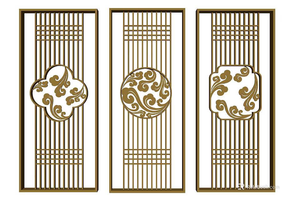 Traditional Chinese Room Dividers With Decorative Cloud Patterns And Geometric Frames 3d model