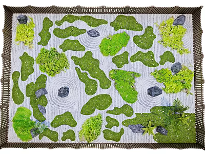 Green Moss Landscape Design With Woven Frame And Stone Accents Decorative Plants 3d model