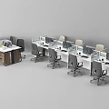 Modern Office Workspace With Multiple Desks Computers Dividers And Black Chairs 3d model