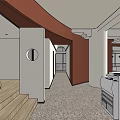 Modern Office Interior With Curved Brown Walls Columns And Wooden Flooring