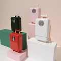 Modern Colorful Suitcases On Colored Display Platforms With Stylish Design Details