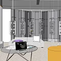 Modern Leisure Area Design With Green Plant Walls Hanging Lights And Round Seats