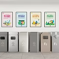 Public Facilities For Waste Sorting With Educational Posters And Multiple Recycling Bins 3d model