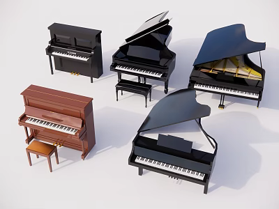 Various Acoustic Pianos in Different Styles Including Upright and Grand Models 3d model
