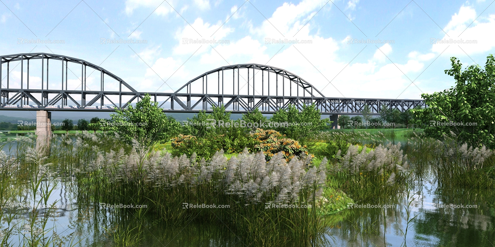 modern bridge iron bridge reed 3d model