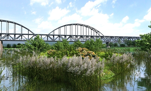 modern bridge iron bridge reed 3d model