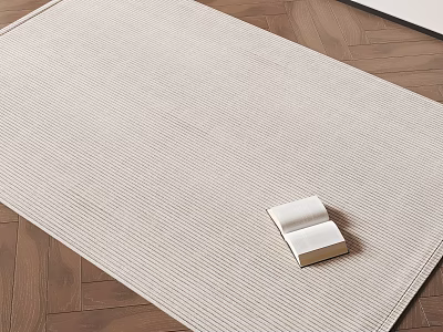 Light Beige Square Carpet With Striped Texture On Wooden Floor And Open Book 3d model