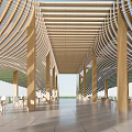 Modern Pavilion Curved Corridor Curved Landscape Structure Curved Sloping Roof Landscape Pavilion Catering Architecture Paddy Field Post Station 3d model
